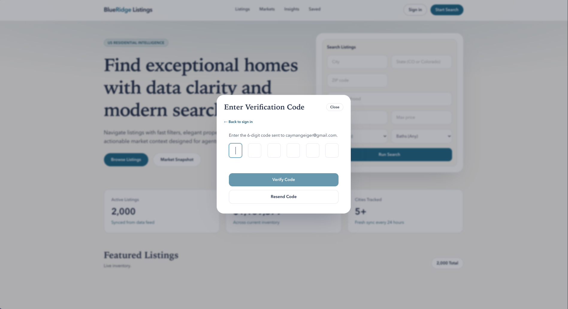 BlueRidge Listings Reset Password