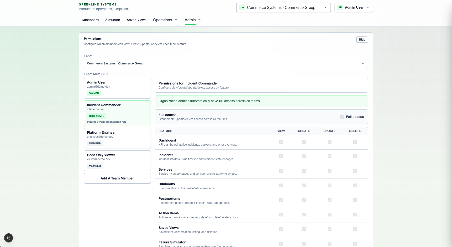 Green-Line Systems Permissions