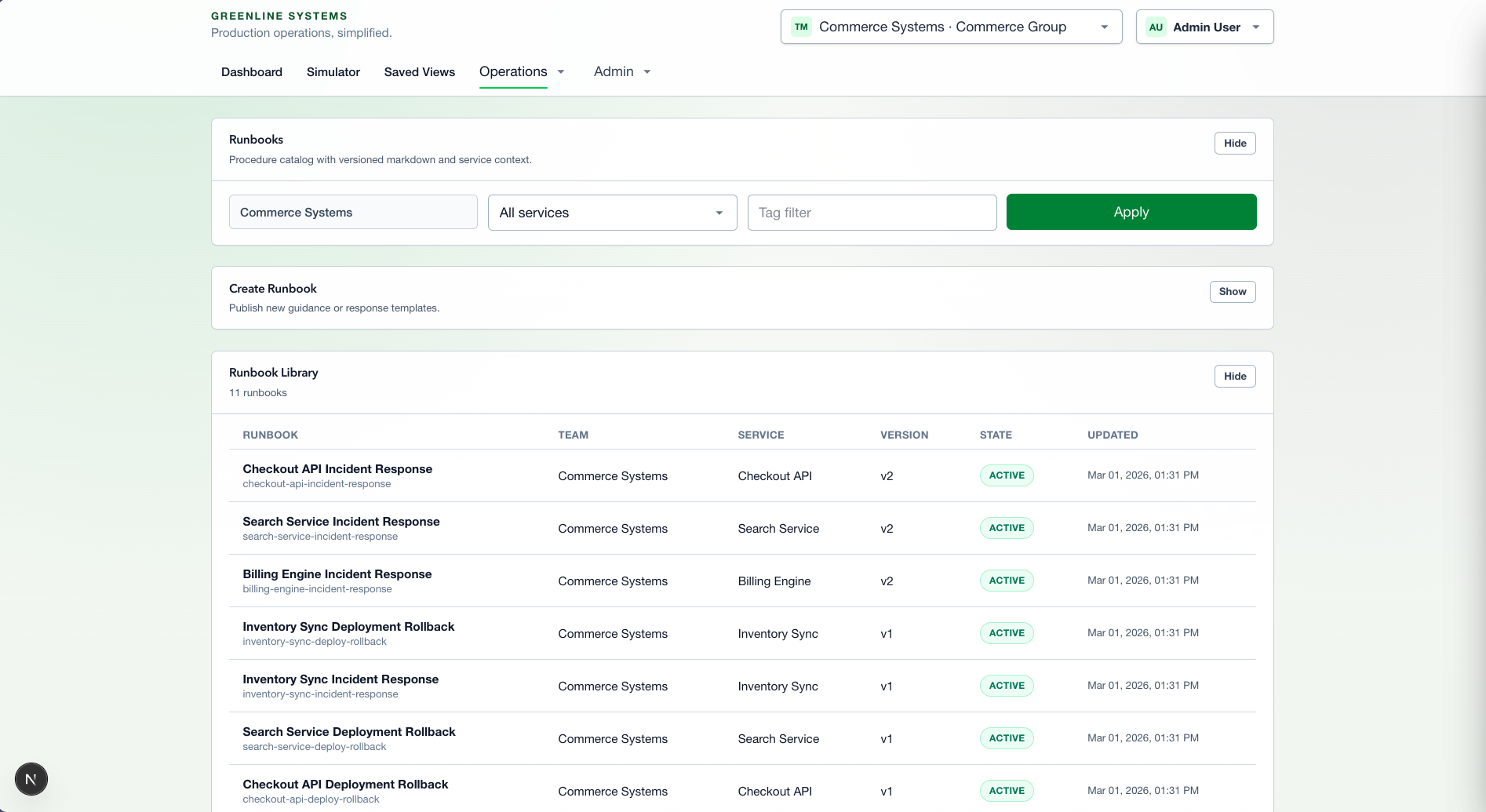 Green-Line Systems Runbooks