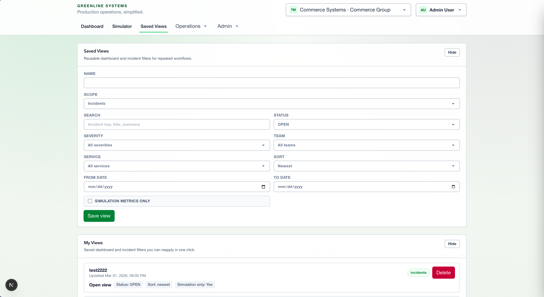Green-Line Systems Saved Views