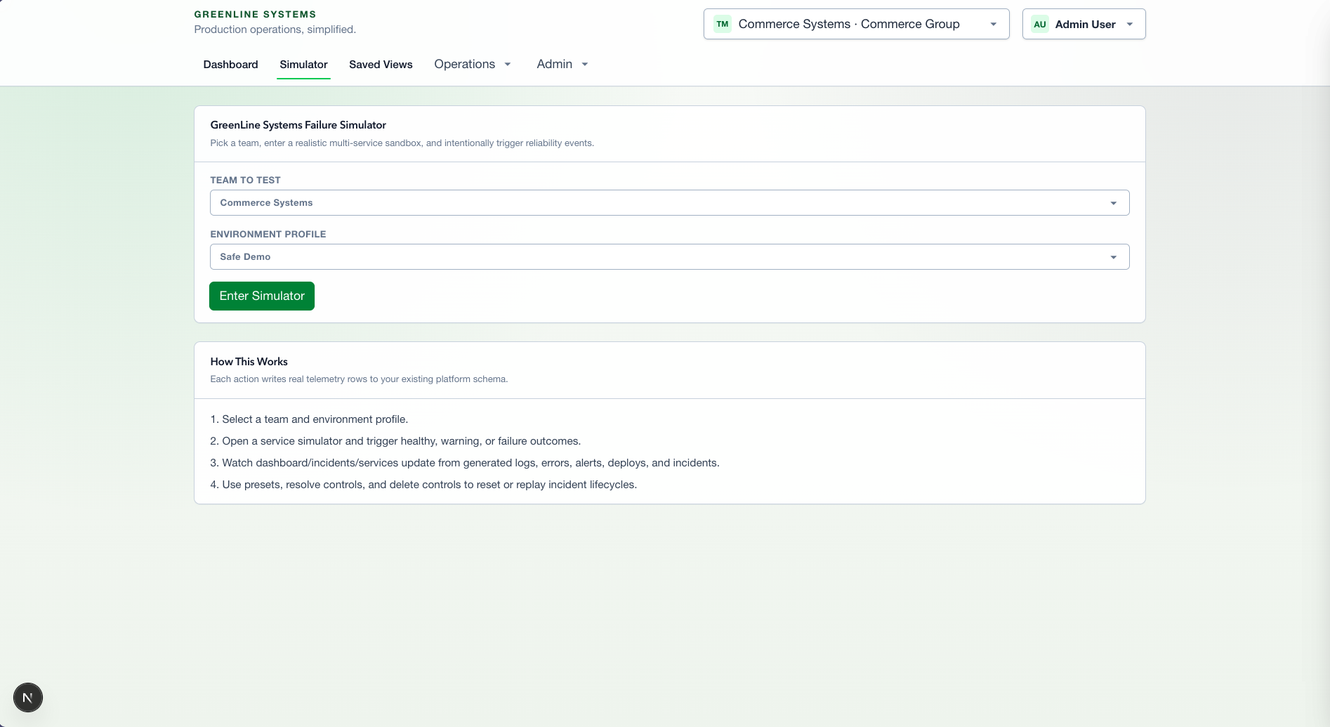 Green-Line Systems Failure Simulator