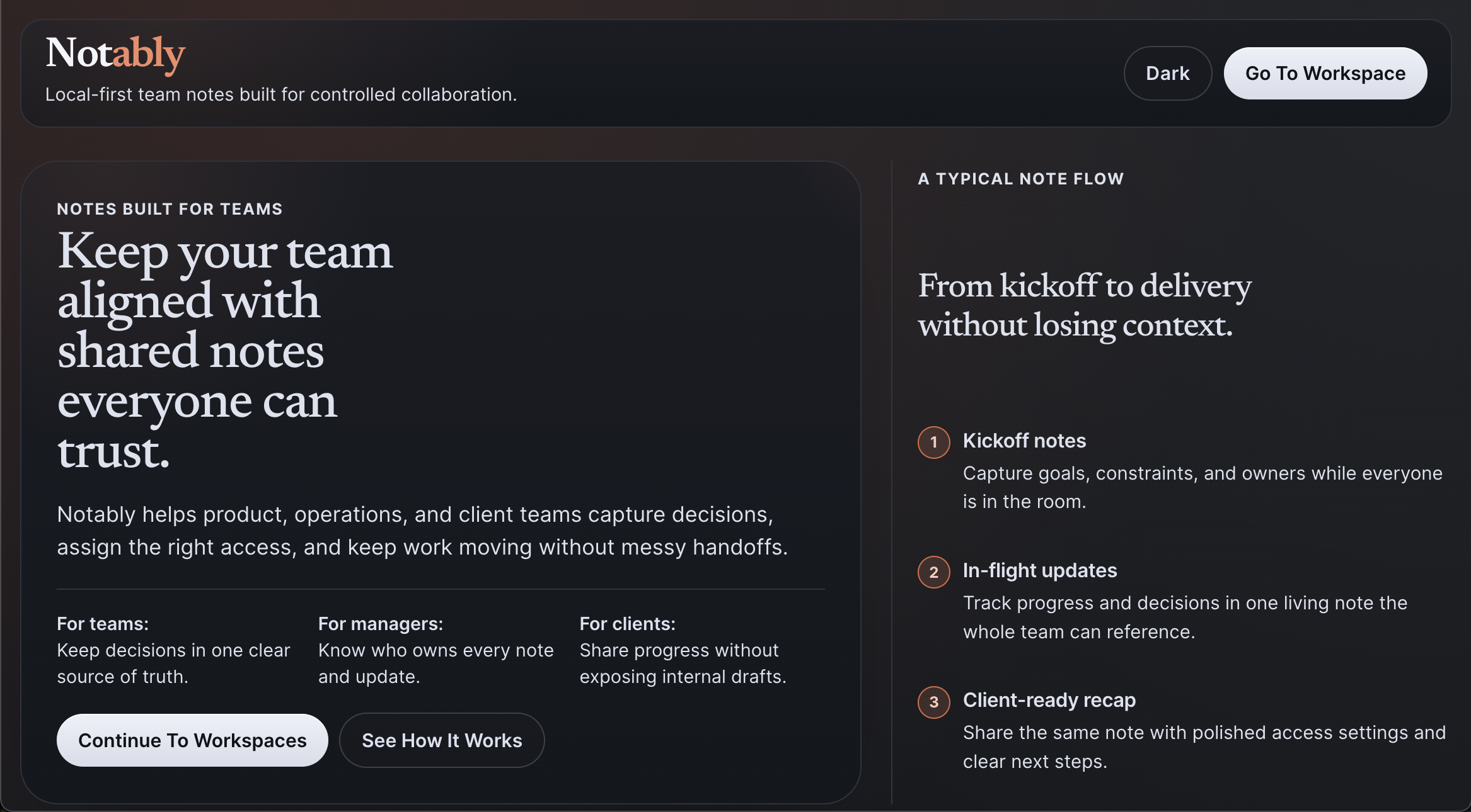 Notably Home Dark Mode