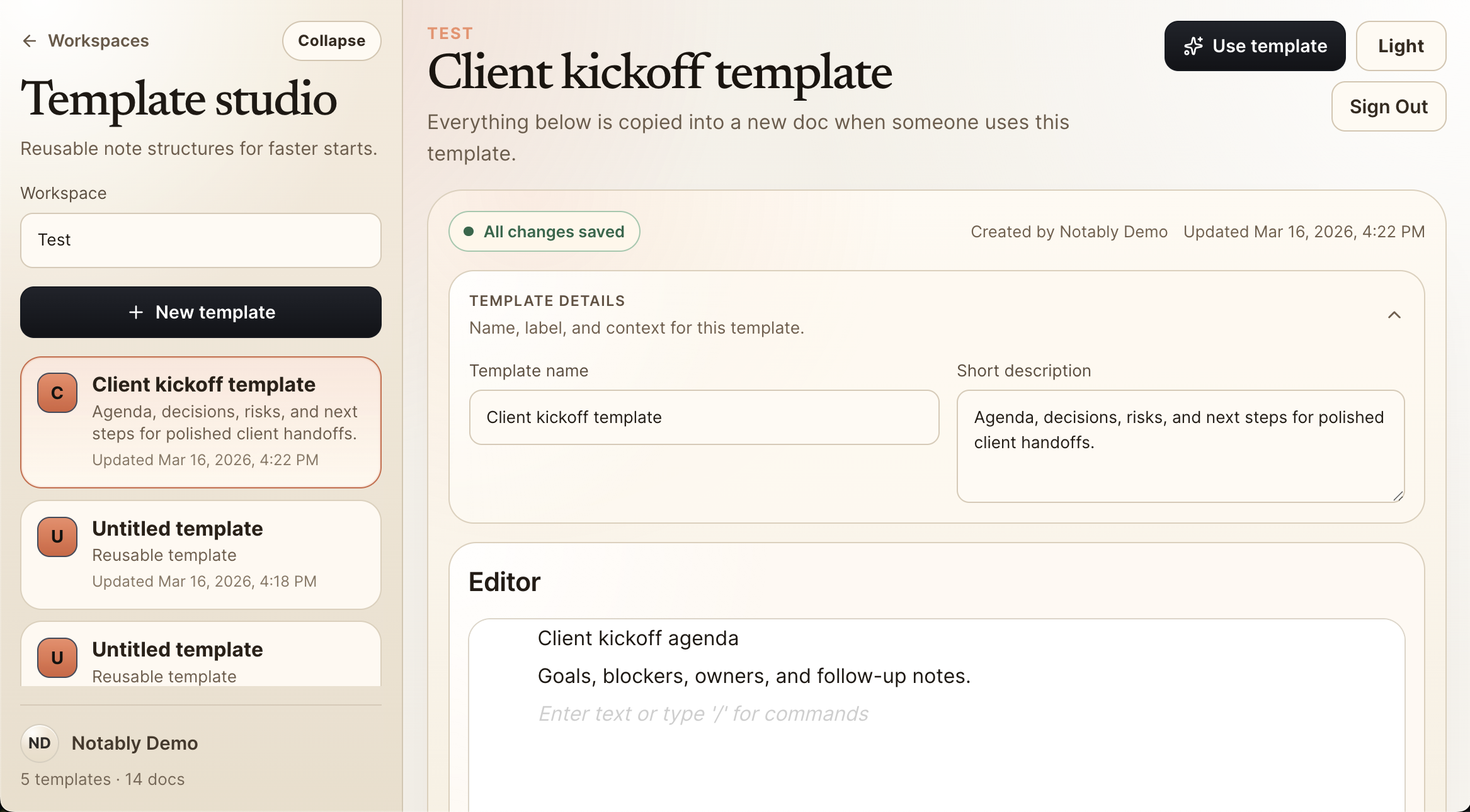 Notably Template Studio